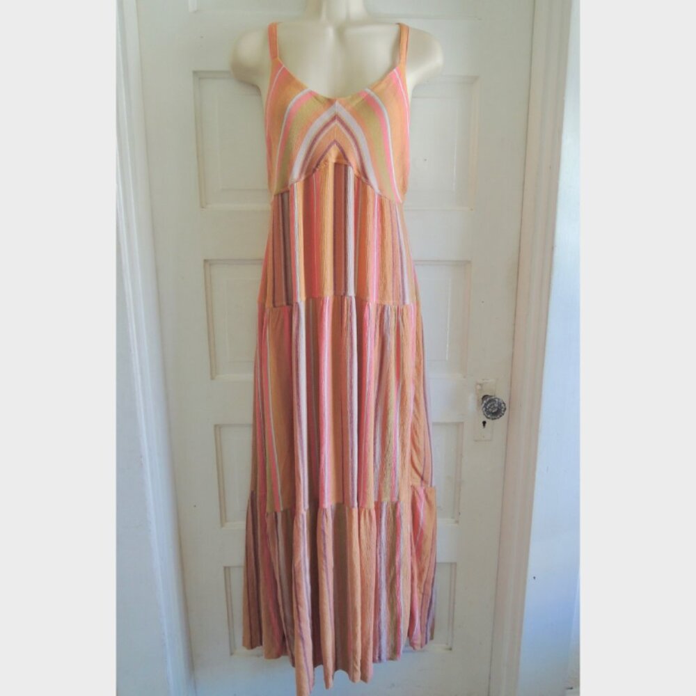 Prana Striped Tiered Multicolor Strappy Lizzola Sun Dress M